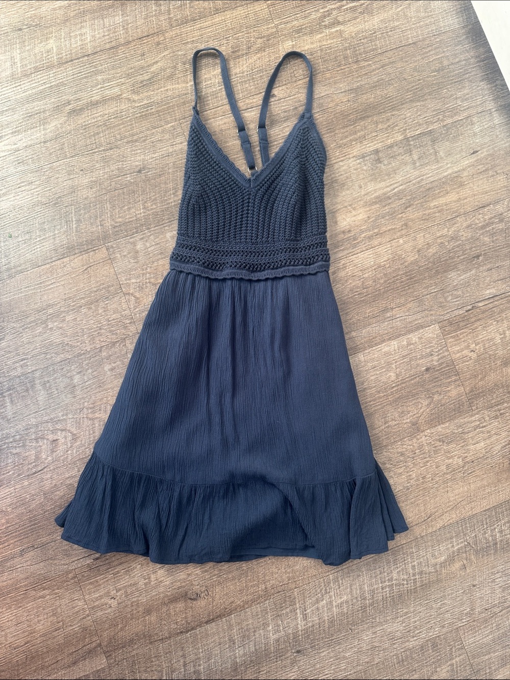 Hollister Navy Smocked Bodice Spaghetti Strap Dress